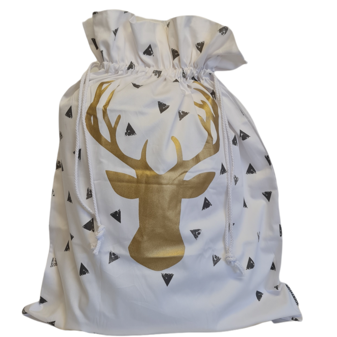 Gold Reindeer Silver Triangles Santa Sack