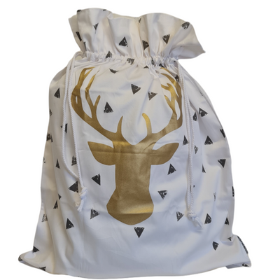 Gold Reindeer Silver Triangles Santa Sack
