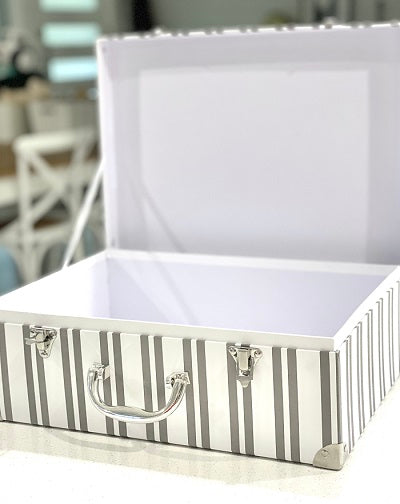 Grey and White Striped Suitcase Set