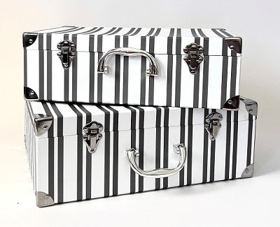 Grey and White Striped Suitcase Set